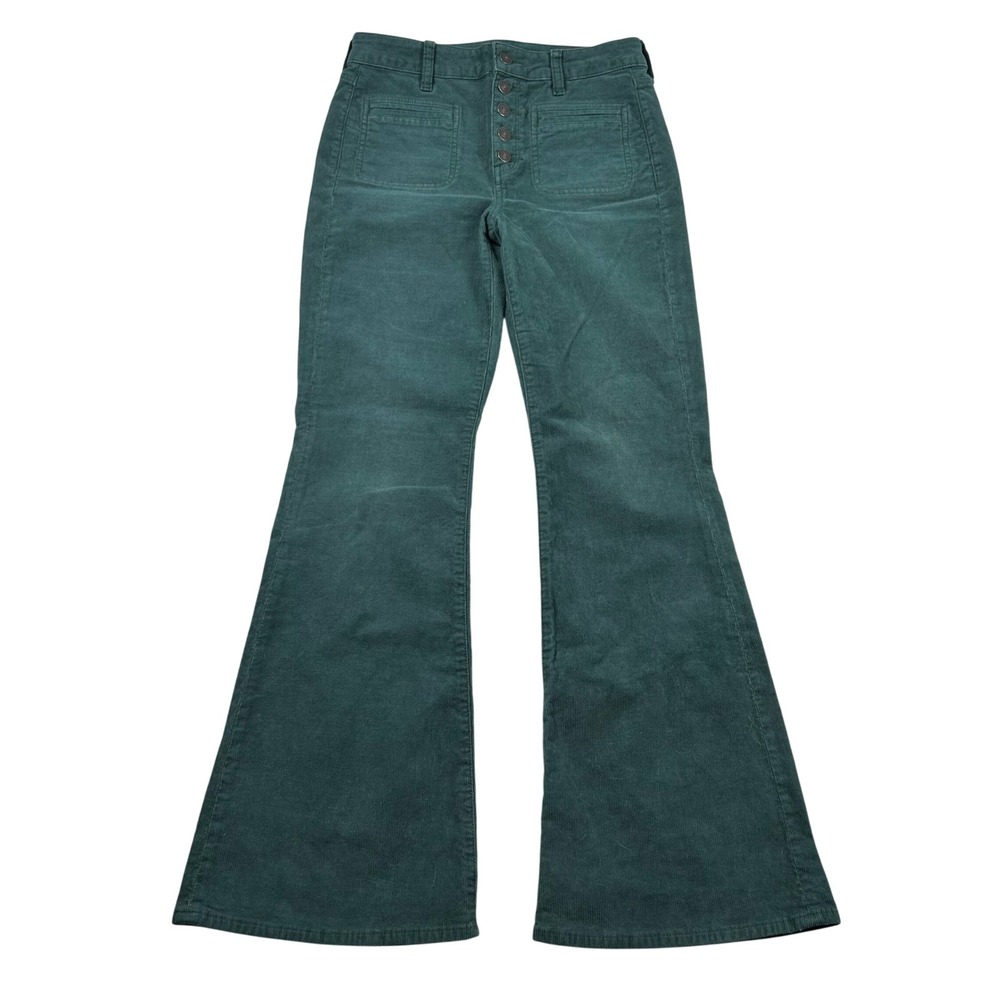 American Eagle Corduroy Pants Womens 6 Super Hi-Rise Flare Green Button Retro
